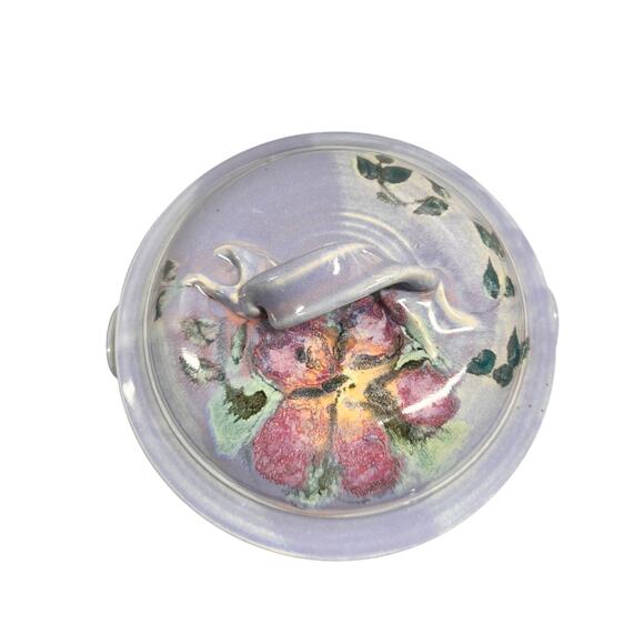 Vintage Stoneware Hand Painted Casserole‎ Dish with Flowers Purple - Picture 2 of 12